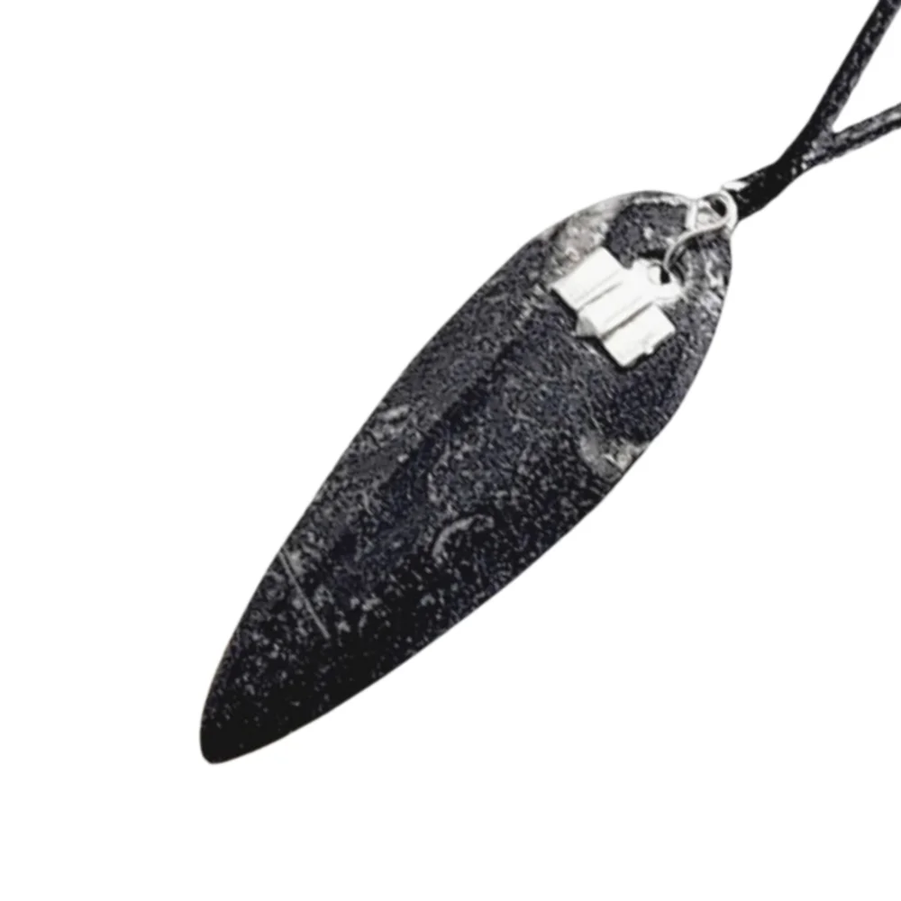Genuine Fossilized Orthoceras Pendant w/ Black Cord Necklace | NWOT